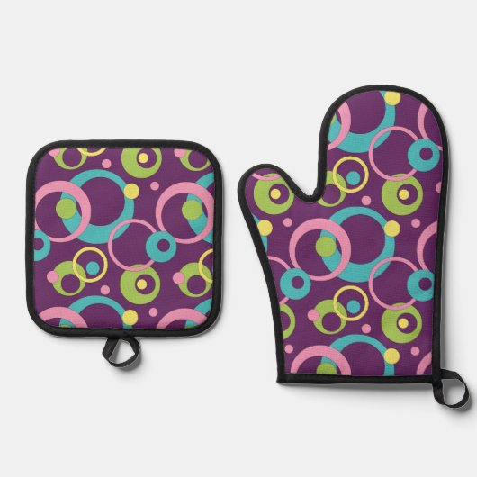 Funky Paarse cirkels Ovenwant & Pannenlap Set (Voorkant)