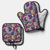 Funky Paarse cirkels Ovenwant & Pannenlap Set (Voorkant / Achterkant)