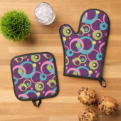 Funky Paarse cirkels Ovenwant & Pannenlap Set (Top down)