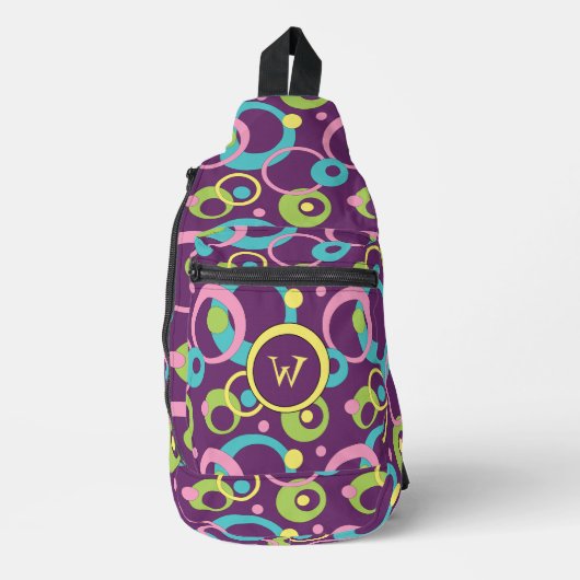 Funky Paarse Cirkels Sling Bag (Voorkant)
