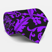 Funky Paarse en zwarte bladmotief Stropdas (Opgerold)