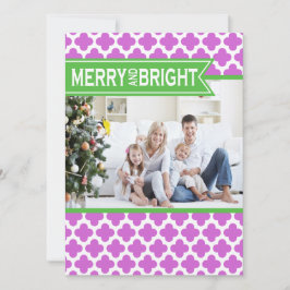 Funky Paarse Green Quatrefoil Holiday Flat Card Feestdagenkaart