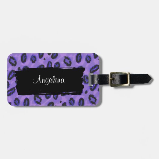 Funky Paarse Leopard Luggage Identity Label Bagagelabel (Voorkant horizontaal)