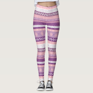 Funky, Paarse met meerdere patronen, roze wit Leggings