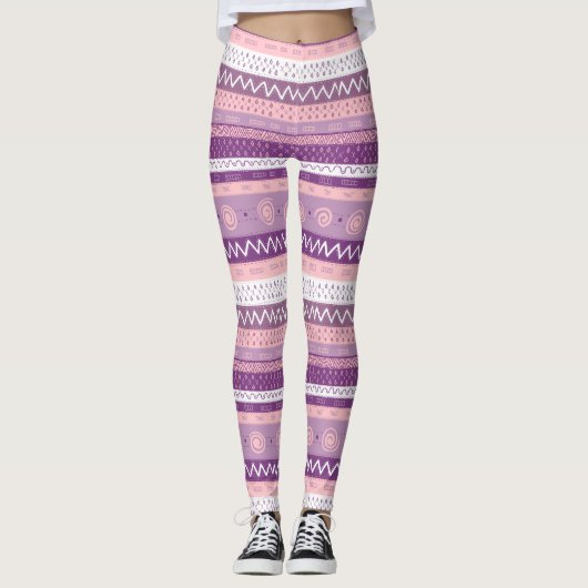 Funky, Paarse met meerdere patronen, roze wit Leggings (Voorkant)