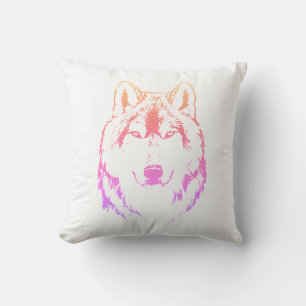 Funky Paarse Pink Yellow Wolf Face Head Schets Kussen