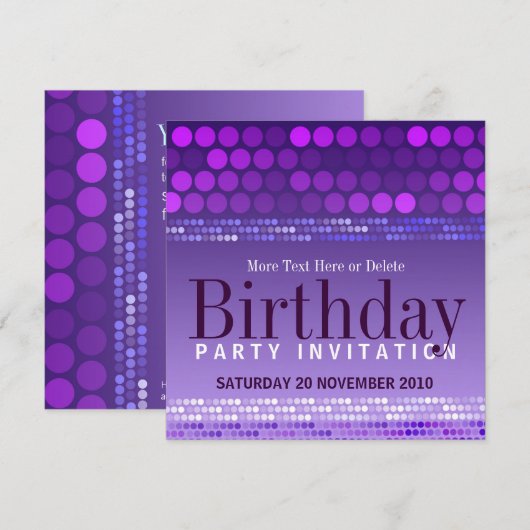 Funky Paarse Roze Party Verjaardagsuitnodiging Kaart (Voorkant / Achterkant)
