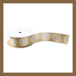 Funky Painted Medallion in Oranje en groen Satijnen Lint