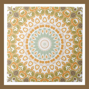 Funky Painted Medallion in Oranje en groen Tegeltje
