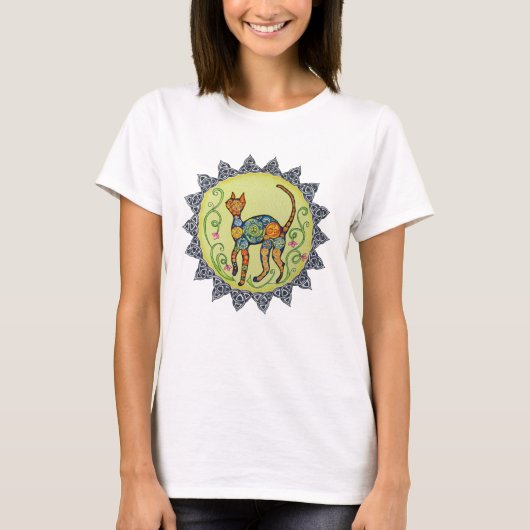 Funky, Paisley, Celtic Cat Mandala T-shirt (Voorkant)