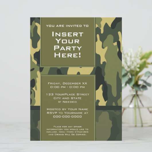 Funky Party - Donkergroene militaire camouflage Kaart (Staand voorkant)