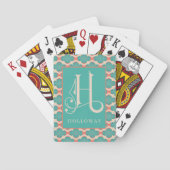 Funky Peach & Blauwgroen Pattern H Monogram, Perso Pokerkaarten (Achterkant)