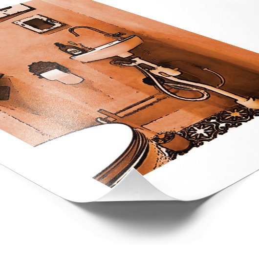 Funky Peachy Bathroom Foto Afdruk (Hoek)