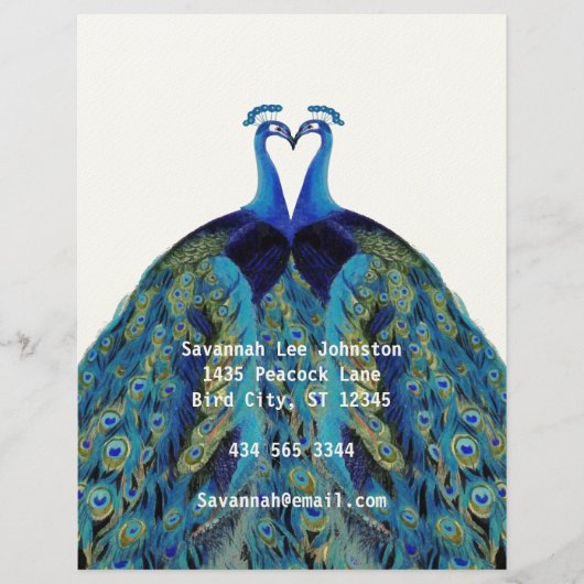 Funky  Peacocks Kissing Letterhead Briefhoofd Ontwerp (Voorkant)