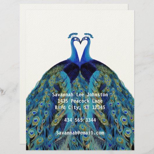 Funky  Peacocks Kissing Letterhead Briefhoofd Ontwerp (Voorkant / Achterkant)
