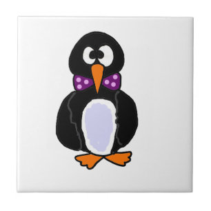 Funky Penguin Wearing Paarse Bow Stropdas Cartoon Tegeltje