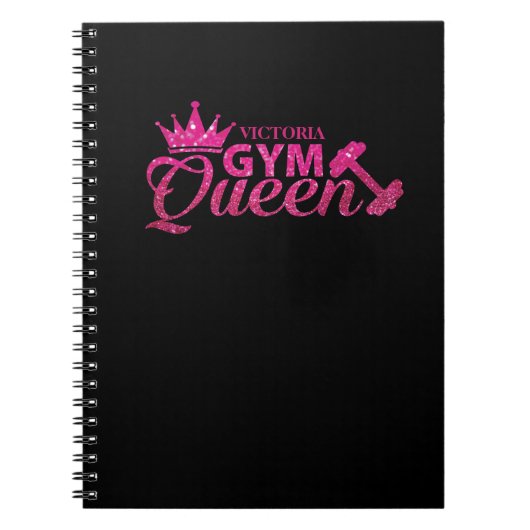Funky Persoonlijke Hot Pink Faux Glitter Gym Queen Notitieboek (Voorkant)