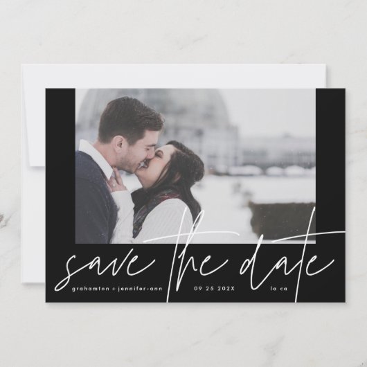 Funky Photo Lijst Casual Onyx Black Elegant Modern Save The Date (Voorkant)