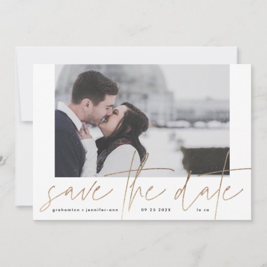 Funky Photo Lijst | Gold Foil Elegant Modern Save The Date (Voorkant)