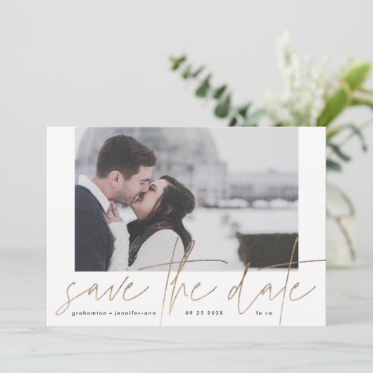 Funky Photo Lijst | Gold Foil Elegant Modern Save The Date (Staand voorkant)