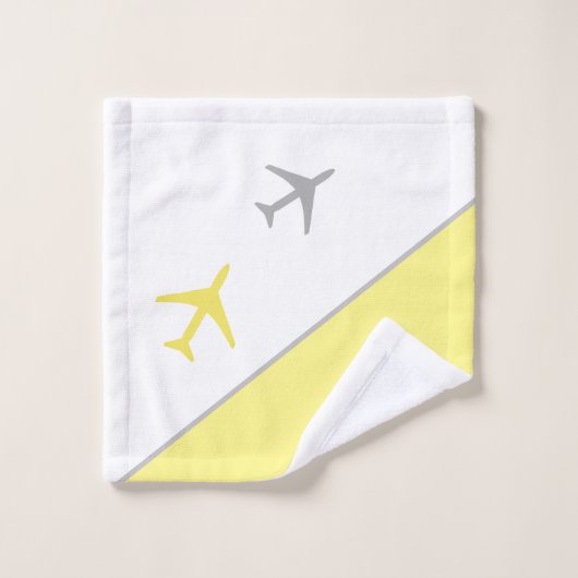 Funky Pilot Aviation Planes Yellow Grey Bad Handdoek (Wasdoekje)