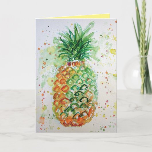 Funky Pineapple Watercolor Verjaardag Kaart (Voorkant)