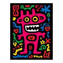Funky Pink Alien - Neon Pop Art Quirky Monster