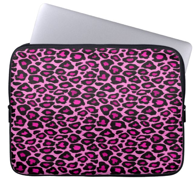 Funky Pink and Black Leopard Print Laptop Sleeve (Voorkant)