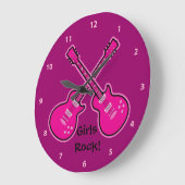 Funky Pink & Black Guitars Girls Rock Clock Grote Klok (Hoek)