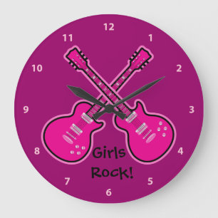Funky Pink & Black Guitars Girls Rock Clock Grote Klok
