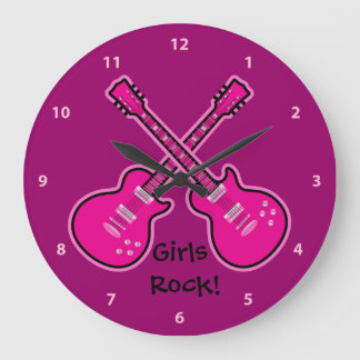 Funky Pink & Black Guitars Girls Rock Clock Grote Klok