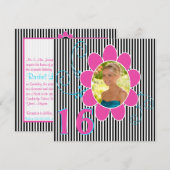 Funky Pink, Blue, Black, White Stripe Sweet 16th Kaart (Voorkant / Achterkant)