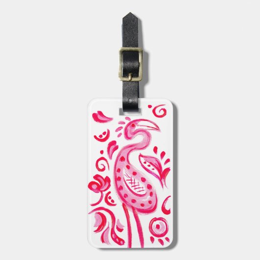 Funky Pink Flamigo Paisley Pattern Bagagelabel (Voorkant verticaal)