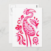 Funky Pink Flamigo Paisley Pattern Briefkaart (Voorkant / Achterkant)