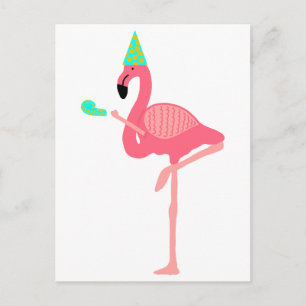 Funky Pink Flamingo Wearing Party Pet Uitnodiging Briefkaart