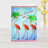 Funky Pink Flamingo's Happy Birthday Kaart (Gele Bloem)