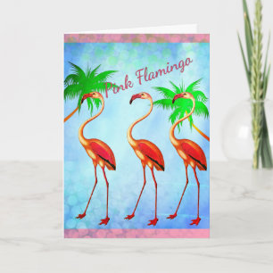 Funky Pink Flamingos Happy Birthday Kaart