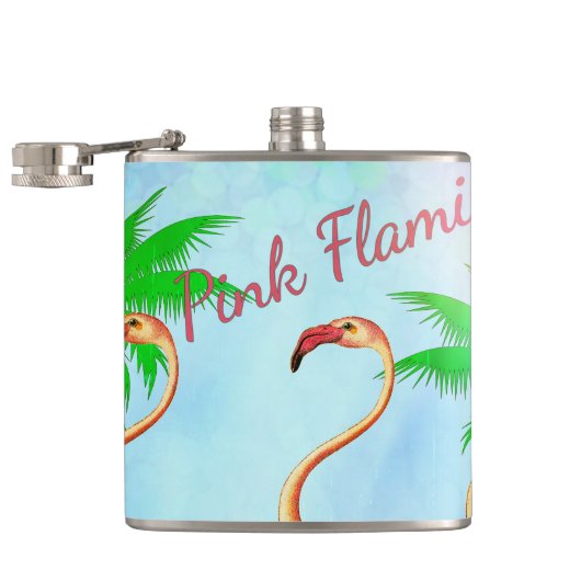 Funky Pink Flamingos Palm Trees Blue Sky Heupfles (Geopend)