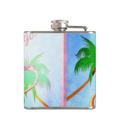 Funky Pink Flamingos Palm Trees Blue Sky Heupfles (Achterkant)