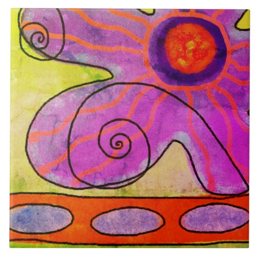 Funky Pink Flower Abstract schilderij Tegeltje (Voorkant)