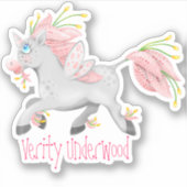 Funky Pink Flower Fairy Eenhoorn met Orchideeën Sticker (Voorkant)