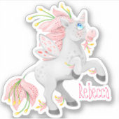 Funky Pink Flower Fairy Eenhoorn met Orchideeën Sticker (Voorkant)