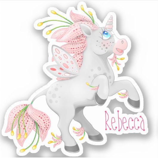 Funky Pink Flower Fairy Eenhoorn met Orchideeën Sticker (Voorkant)