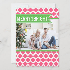Funky Pink Green Quatrefoil Holiday Flat Card Feestdagenkaart