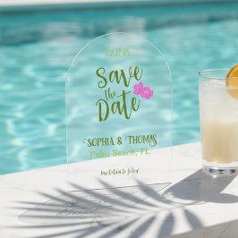 Funky Pink & Green Tropical Save the Date Arch Acryl Uitnodigingen