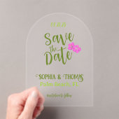 Funky Pink & Green Tropical Save the Date Arch Acryl Uitnodigingen (Insitu (Draagbaar))