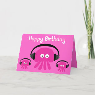 Funky Pink Jellyfish DJ Verjaardag Wenskaart Kaart