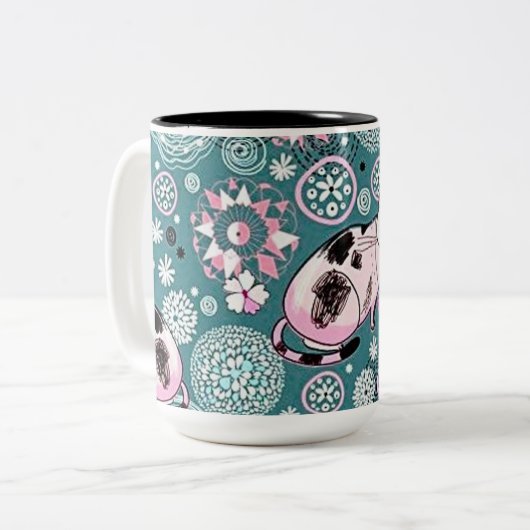 Funky Pink Kitty Cat Pattern Coffee Mok (Voorkant links)