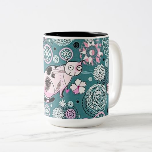 Funky Pink Kitty Cat Pattern Coffee Mok (Voorkant rechts)