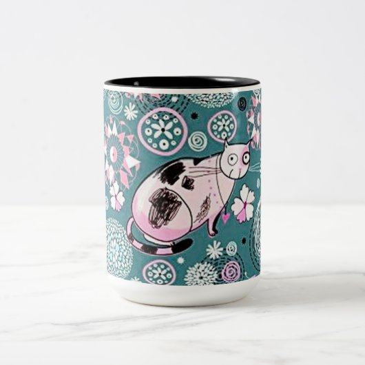 Funky Pink Kitty Cat Pattern Coffee Mok (Center)